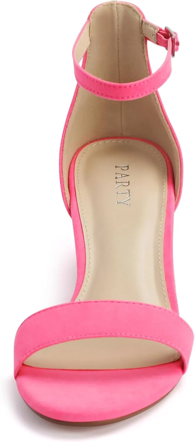 PARTY Women's Open Toe Ankle Strap Low Block Chunky Heels Sandals