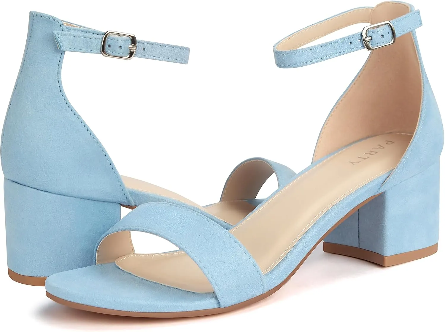 PARTY Women's Open Toe Ankle Strap Low Block Chunky Heels Sandals