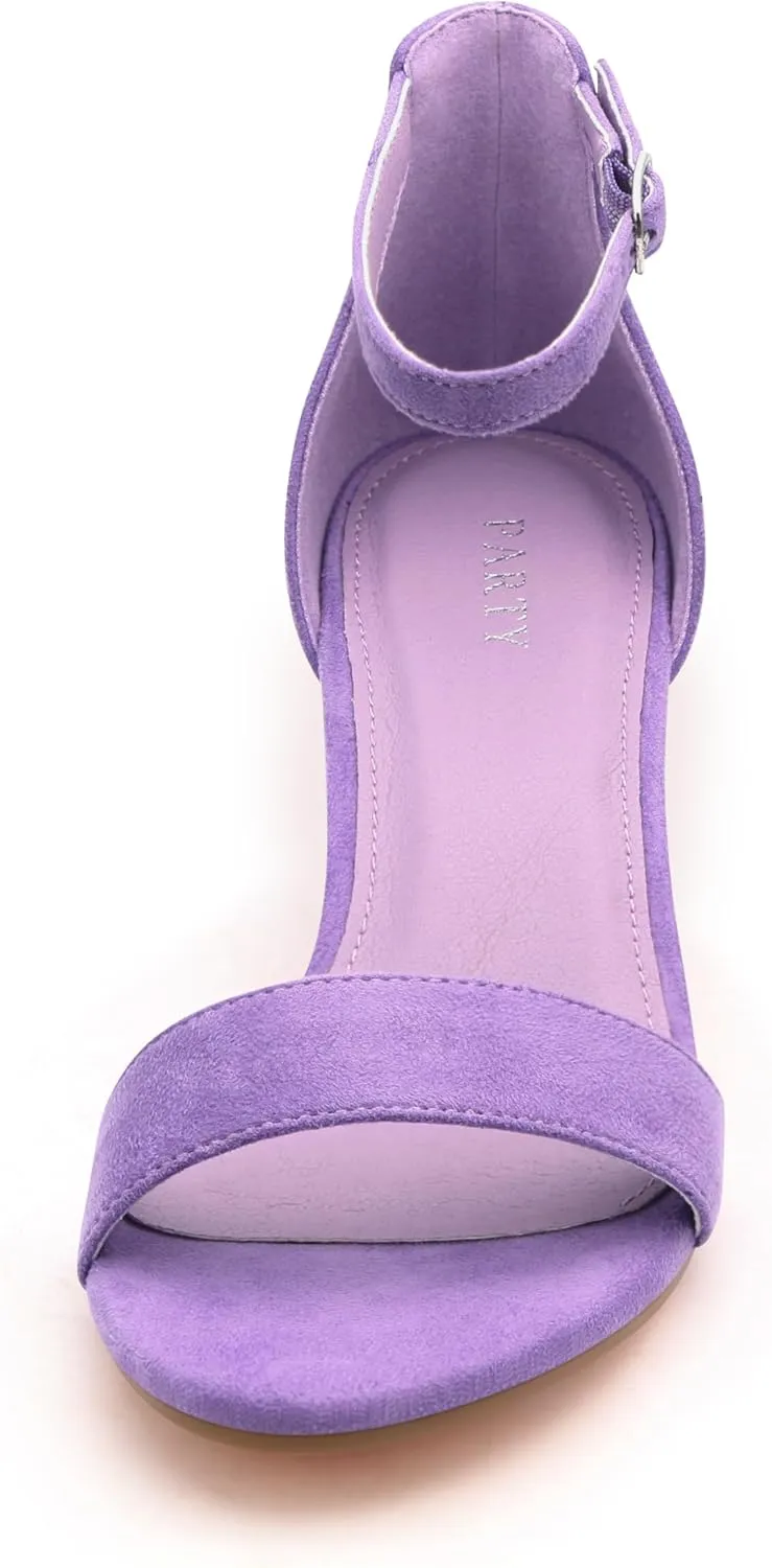 PARTY Women's Open Toe Ankle Strap Low Block Chunky Heels Sandals