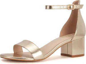 PARTY Women's Open Toe Ankle Strap Low Block Chunky Heels Sandals
