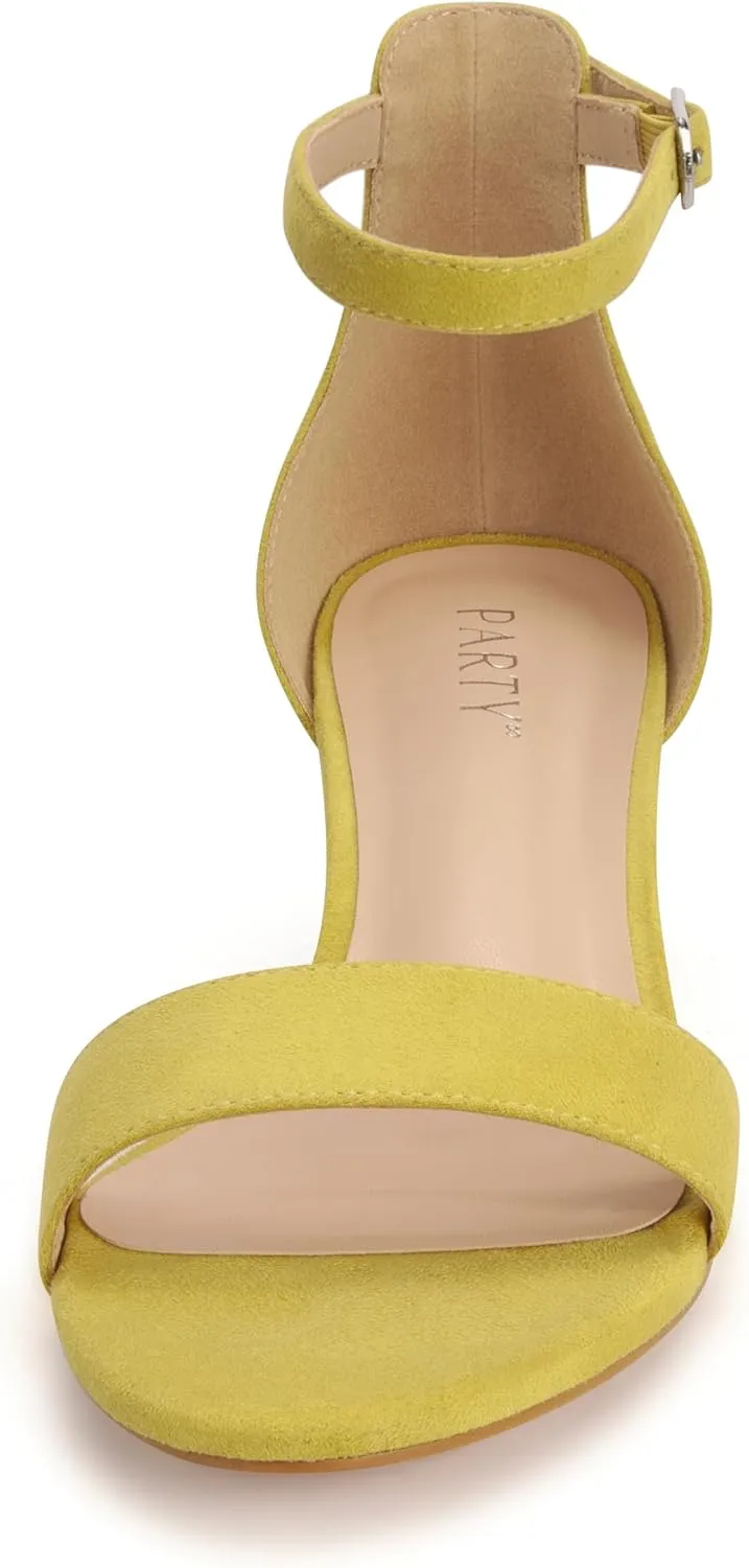 PARTY Women's Open Toe Ankle Strap Low Block Chunky Heels Sandals