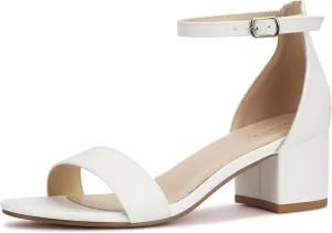 PARTY Women's Open Toe Ankle Strap Low Block Chunky Heels Sandals