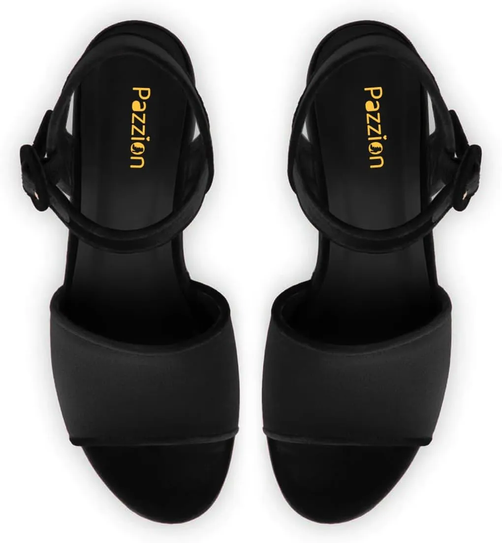 Pazzion Women Chunky High Heel Platform Sandals Open Toe Ankle Strap Buckle Ladies Shoes for Bridal Prom Event Size 4-16 US