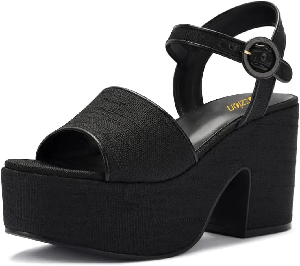 Pazzion Women Chunky High Heel Platform Sandals Open Toe Ankle Strap Buckle Ladies Shoes for Bridal Prom Event Size 4-16 US