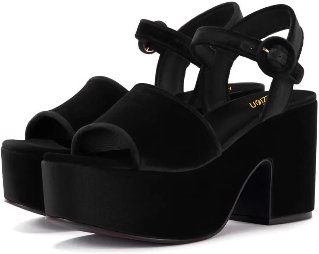 Pazzion Women Chunky High Heel Platform Sandals Open Toe Ankle Strap Buckle Ladies Shoes for Bridal Prom Event Size 4-16 US