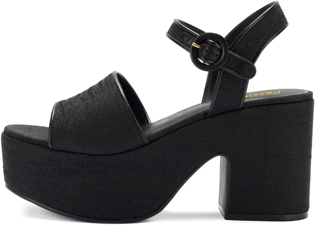 Pazzion Women Chunky High Heel Platform Sandals Open Toe Ankle Strap Buckle Ladies Shoes for Bridal Prom Event Size 4-16 US