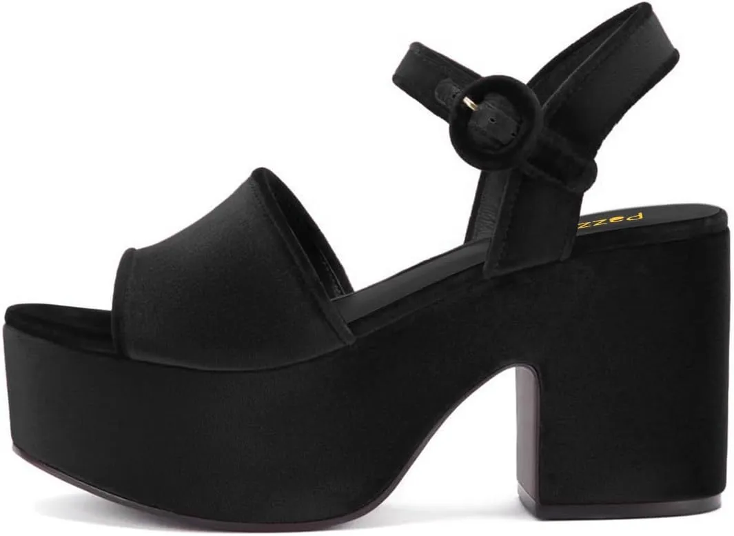Pazzion Women Chunky High Heel Platform Sandals Open Toe Ankle Strap Buckle Ladies Shoes for Bridal Prom Event Size 4-16 US