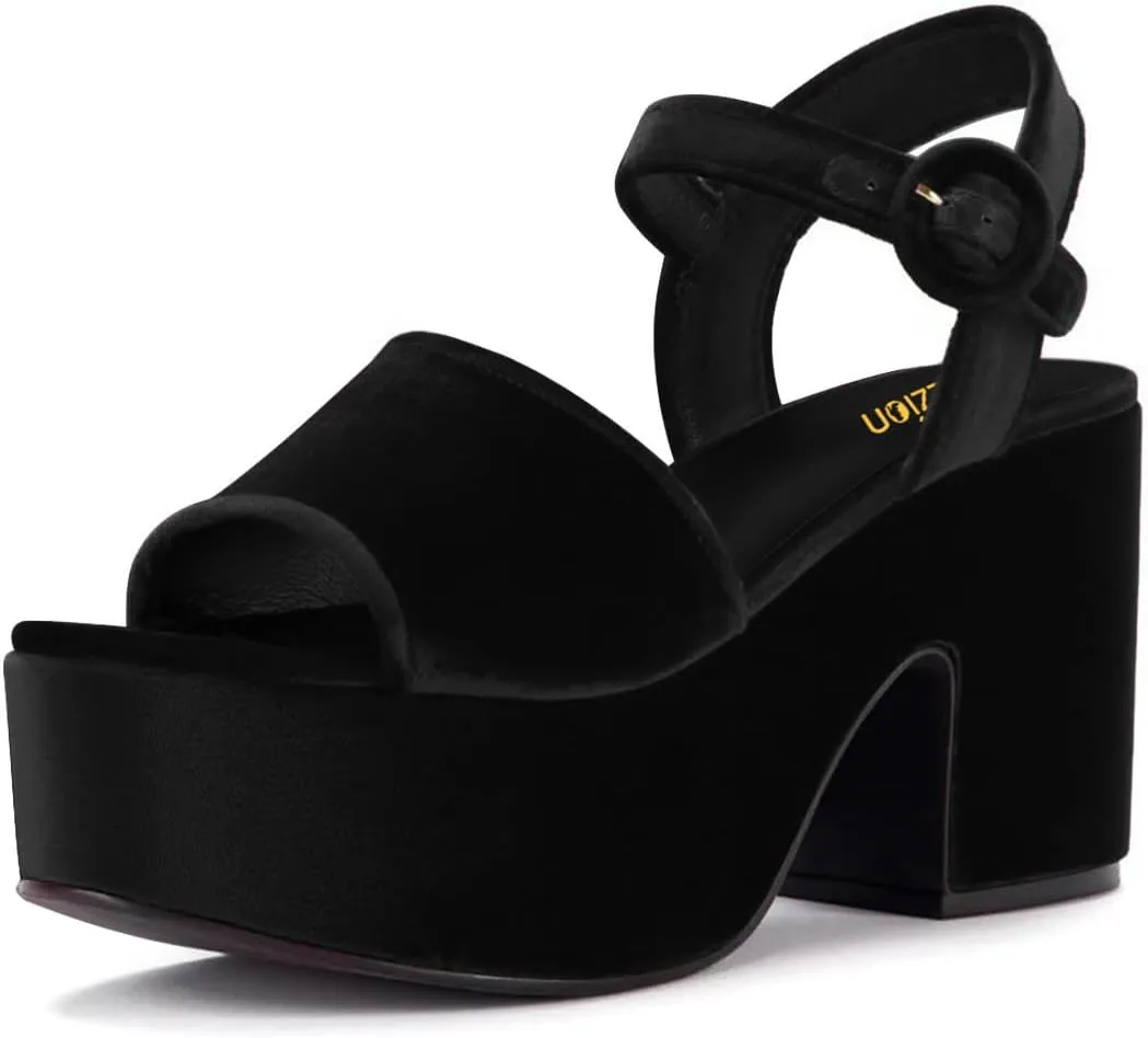 Pazzion Women Chunky High Heel Platform Sandals Open Toe Ankle Strap Buckle Ladies Shoes for Bridal Prom Event Size 4-16 US