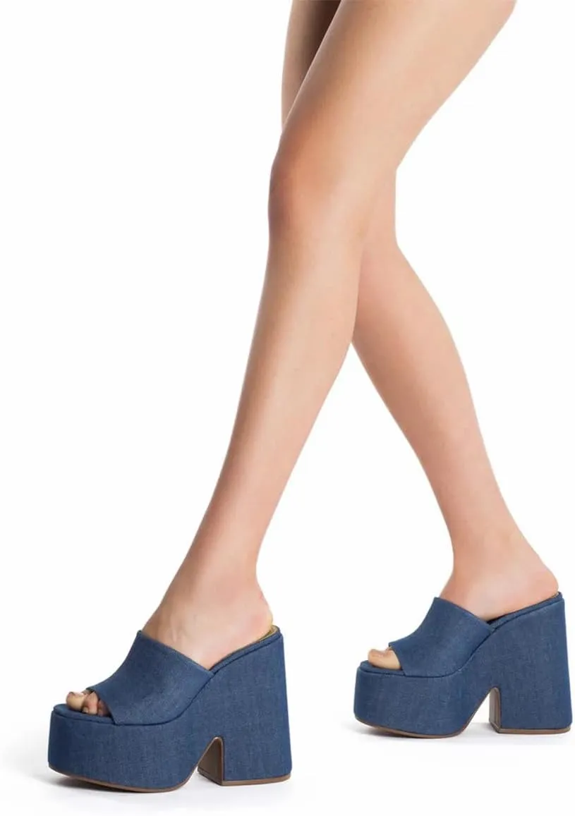 Pazzion Women Chunky Platform High Heeled Sandals Slip On Open Toe Block Heel Slides Mules Comfy Daily Casual Shopping Shoes Size 4-16 US