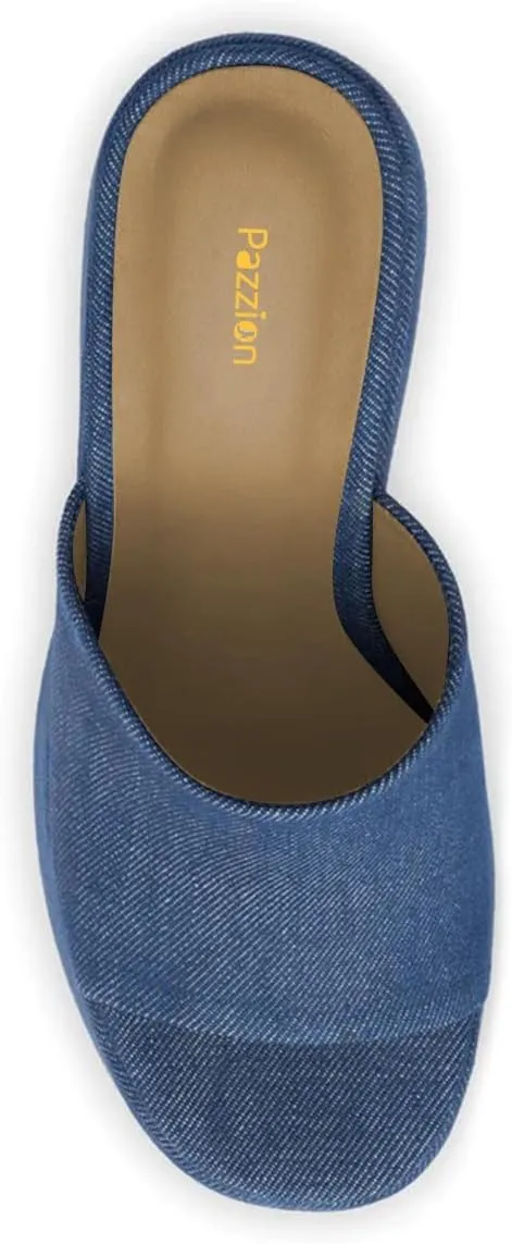 Pazzion Women Chunky Platform High Heeled Sandals Slip On Open Toe Block Heel Slides Mules Comfy Daily Casual Shopping Shoes Size 4-16 US