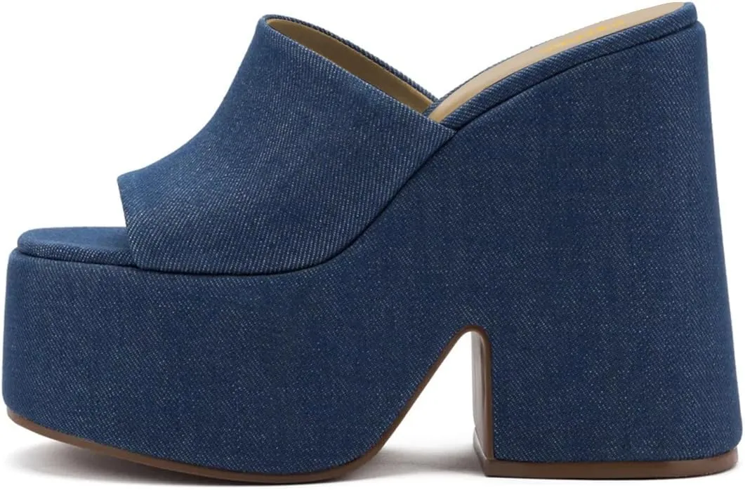 Pazzion Women Chunky Platform High Heeled Sandals Slip On Open Toe Block Heel Slides Mules Comfy Daily Casual Shopping Shoes Size 4-16 US
