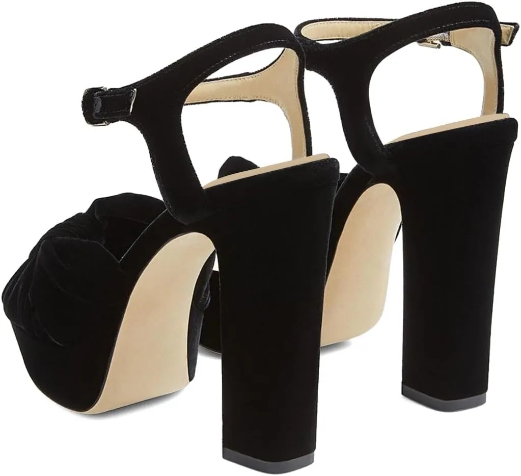 Pazzion Women Chunky Platform Open Toe High Heeled Sandals Soft Velvet Ankle Strap Buckle Bows Block Heel Pumps Cozy Wedding Prom Shoes Size 4-16 US