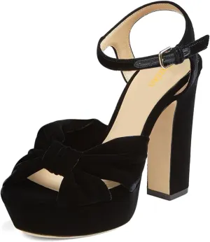 Pazzion Women Chunky Platform Open Toe High Heeled Sandals Soft Velvet Ankle Strap Buckle Bows Block Heel Pumps Cozy Wedding Prom Shoes Size 4-16 US