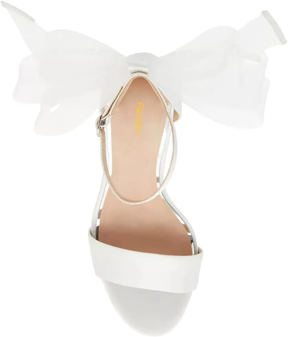 Pazzion Women Lovely Mesh Bows Stiletto High Heel Sandals Open Toe Ankle Strap Buckle Shoes Wedding Dinner Dress Size 4-16 US