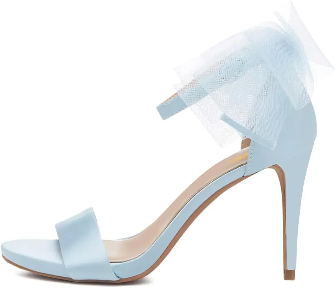 Pazzion Women Lovely Mesh Bows Stiletto High Heel Sandals Open Toe Ankle Strap Buckle Shoes Wedding Dinner Dress Size 4-16 US
