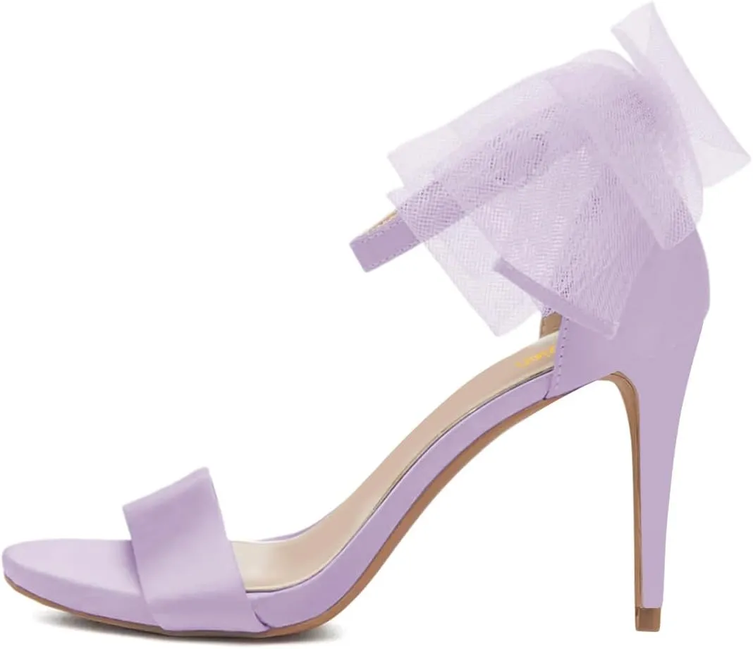 Pazzion Women Lovely Mesh Bows Stiletto High Heel Sandals Open Toe Ankle Strap Buckle Shoes Wedding Dinner Dress Size 4-16 US