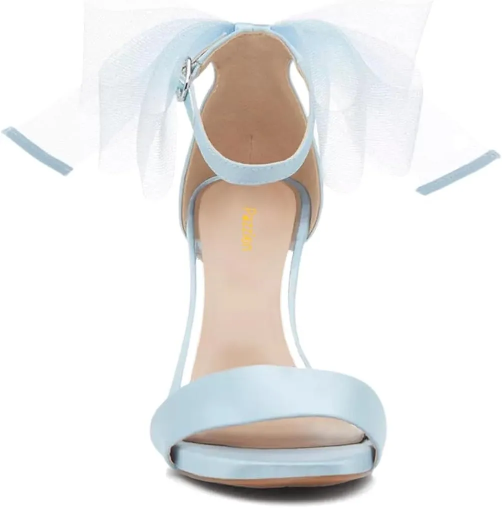 Pazzion Women Lovely Mesh Bows Stiletto High Heel Sandals Open Toe Ankle Strap Buckle Shoes Wedding Dinner Dress Size 4-16 US