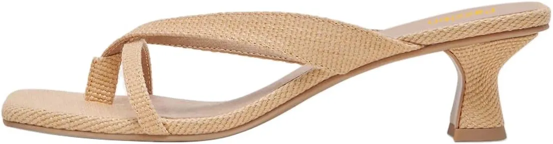 Pazzion Women Open Square Toe Kitten Heel Flip Flop Sandals Slip On Low Heeled Slippers Daily Indoor Shopping Shoes Size 4-16 US