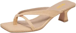Pazzion Women Open Square Toe Kitten Heel Flip Flop Sandals Slip On Low Heeled Slippers Daily Indoor Shopping Shoes Size 4-16 US