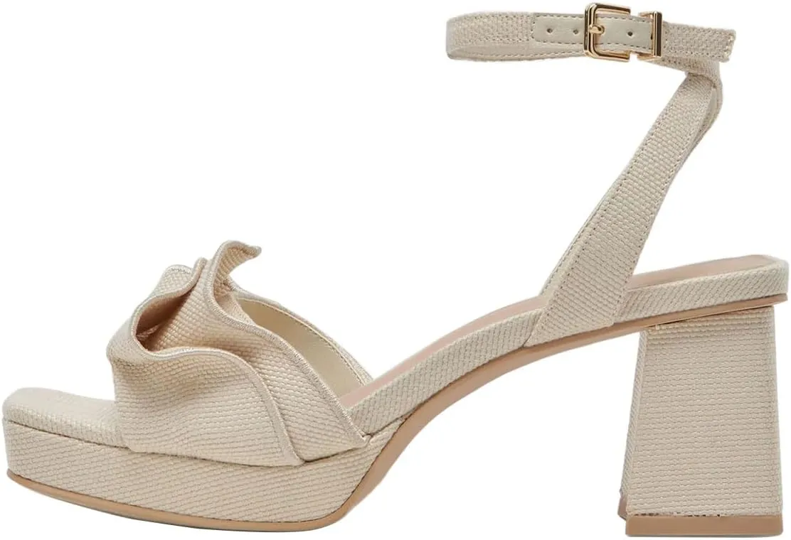 Pazzion Women Platform Square Toe Pleated Ruffle Sandal Block High Heel Strap Buckle Pumps Sexy Club Prom Casual Shoes Size 4-16 US