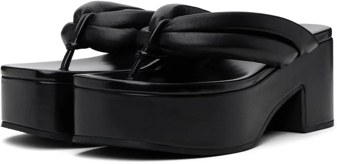 Pazzion Women's Open Toe Platform Flip Flops Slip On Chunky Mid Heel Slides Sandals Comfortable Lightweight Slippers Dress Shoes Size 4-16 US