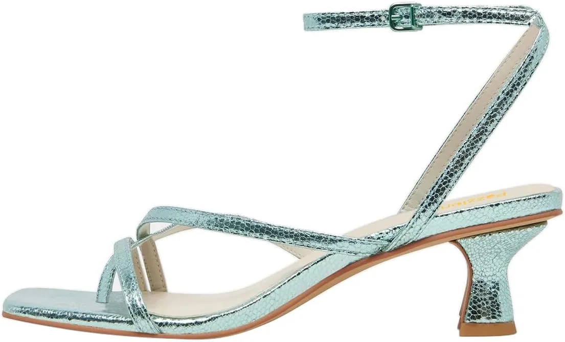 Pazzion Womens Square Open Toe Kitten Low Heel Flip Flops Strappy Buckle Thong Sandals Shoes for Daily Beach Outdoor Size 4-16 US