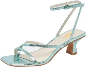 Pazzion Womens Square Open Toe Kitten Low Heel Flip Flops Strappy Buckle Thong Sandals Shoes for Daily Beach Outdoor Size 4-16 US
