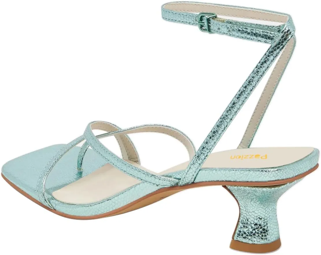 Pazzion Womens Square Open Toe Kitten Low Heel Flip Flops Strappy Buckle Thong Sandals Shoes for Daily Beach Outdoor Size 4-16 US