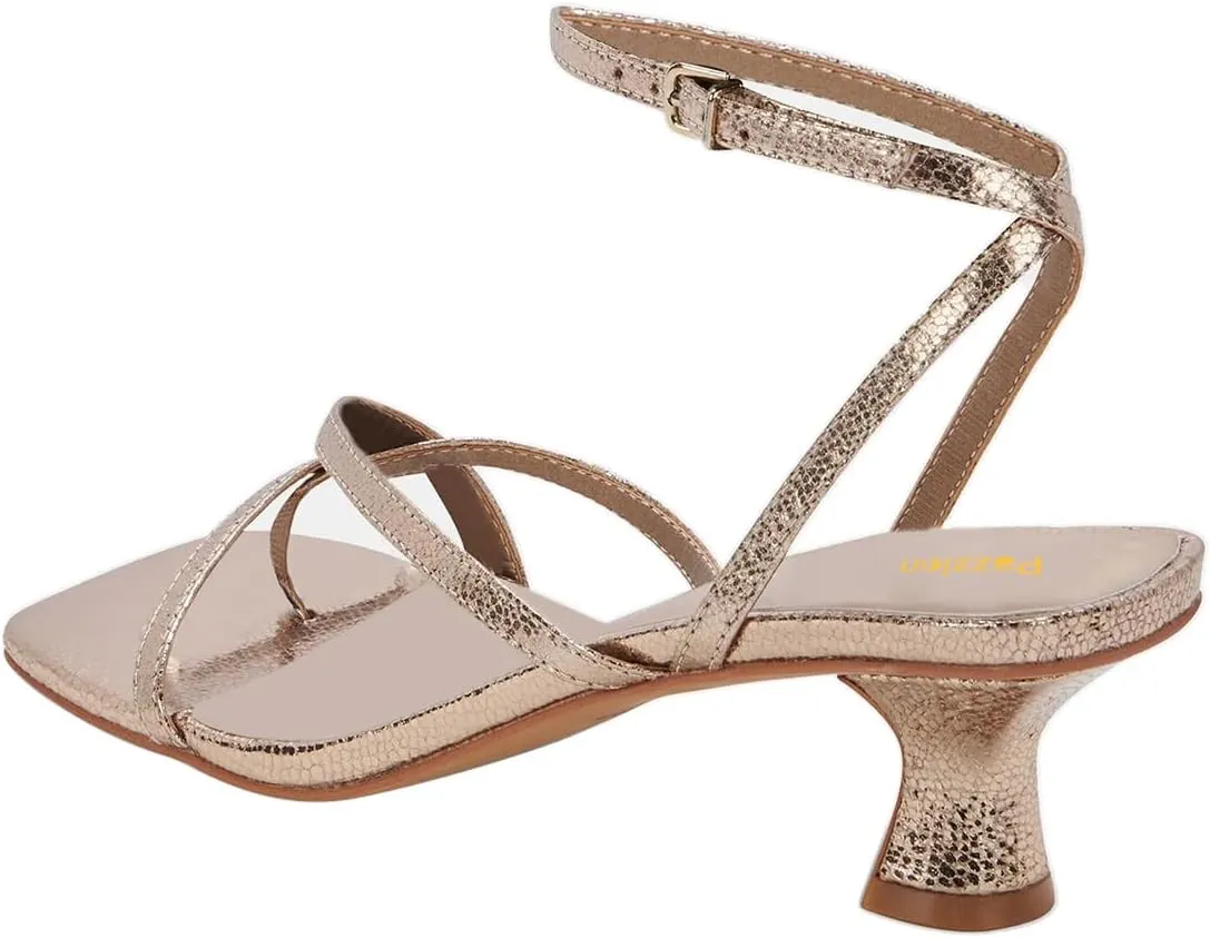 Pazzion Womens Square Open Toe Kitten Low Heel Flip Flops Strappy Buckle Thong Sandals Shoes for Daily Beach Outdoor Size 4-16 US