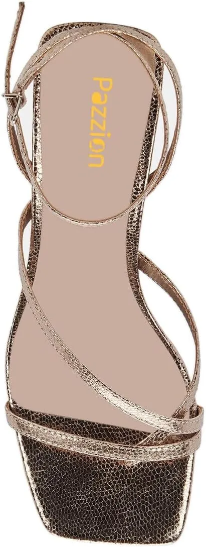 Pazzion Womens Square Open Toe Kitten Low Heel Flip Flops Strappy Buckle Thong Sandals Shoes for Daily Beach Outdoor Size 4-16 US
