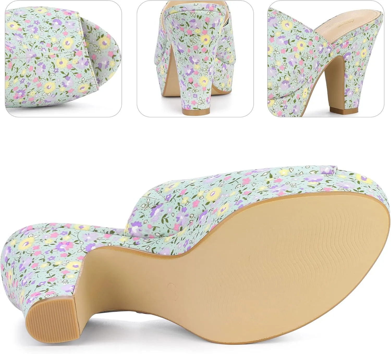 Perphy Platform Floral Chunky Heel Slides Sandals for Women