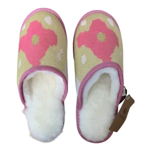 Pink & Gold Ikat Large White Slippers