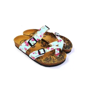 Pink and White Flowers, Green Leafy, Light Blue Pattern Sandal - CAL1012