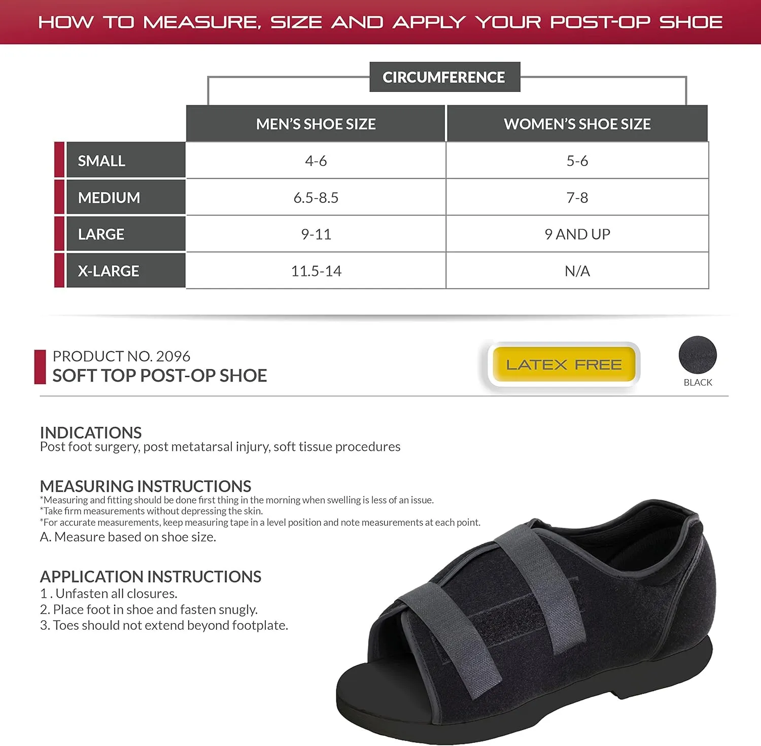 Post-Op Shoe, Soft Top, for Men & Women, Small (Men)
