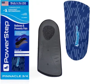 PowerStep Pinnacle 3/4 Insoles, Orthotic Insole for Tight Shoes, Plantar Fasciitis Relief, Arch Supports Orthotic Insoles for Women and Men, Made in The USA (Men's 7-8.5 / Women's 9-10.5)