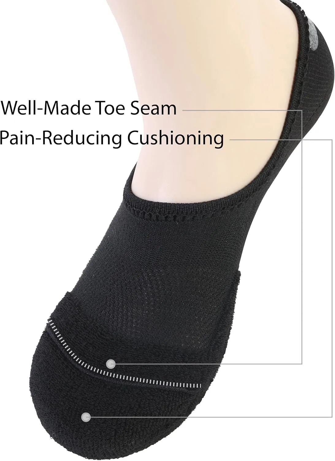 Pro Mountain No Show Socks Wide Toe Box For Health Bunion Unisex Size S to X-Large Cotton Cushion Footies