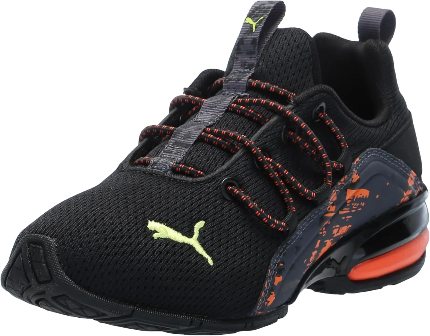 PUMA Cross Training Shoes Axelion Mesh Sneaker, 1.5 US Unisex Little Kid, Black-Flame Flicker-Lime Smash