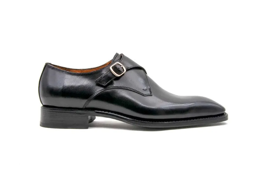 "Edward Sr." Burnished Calfskin Monkstrap Shoe Black