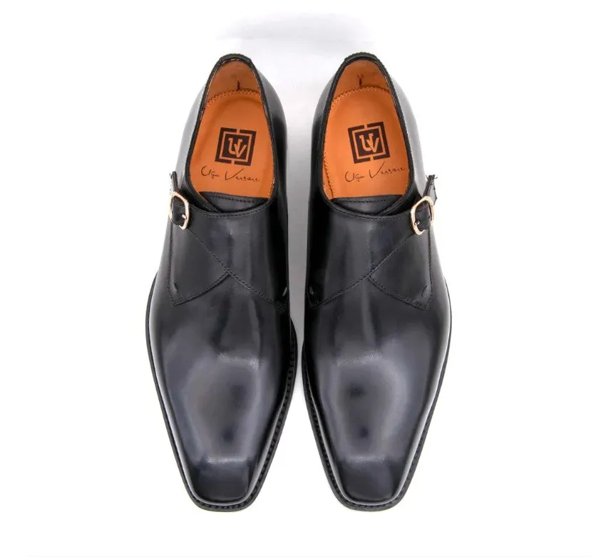 "Edward Sr." Burnished Calfskin Monkstrap Shoe Black