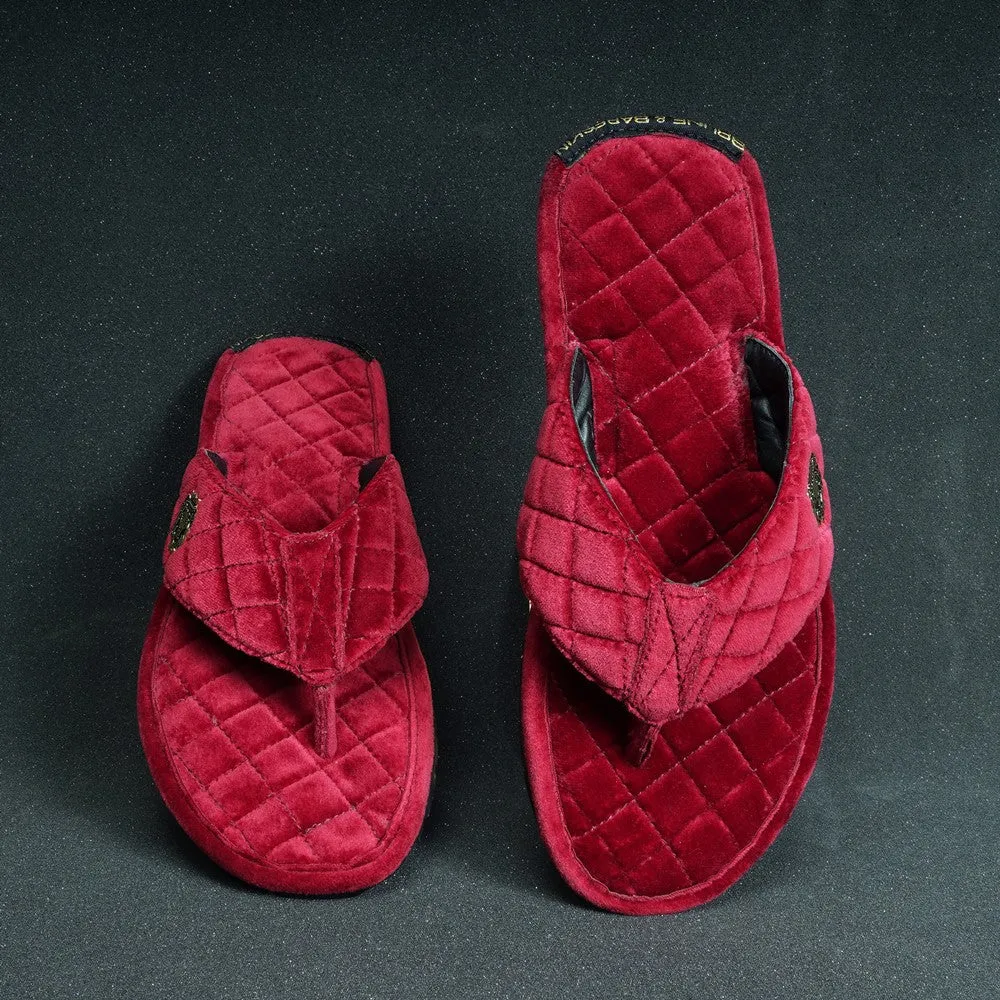 Red V-Strap Velvet Slippers