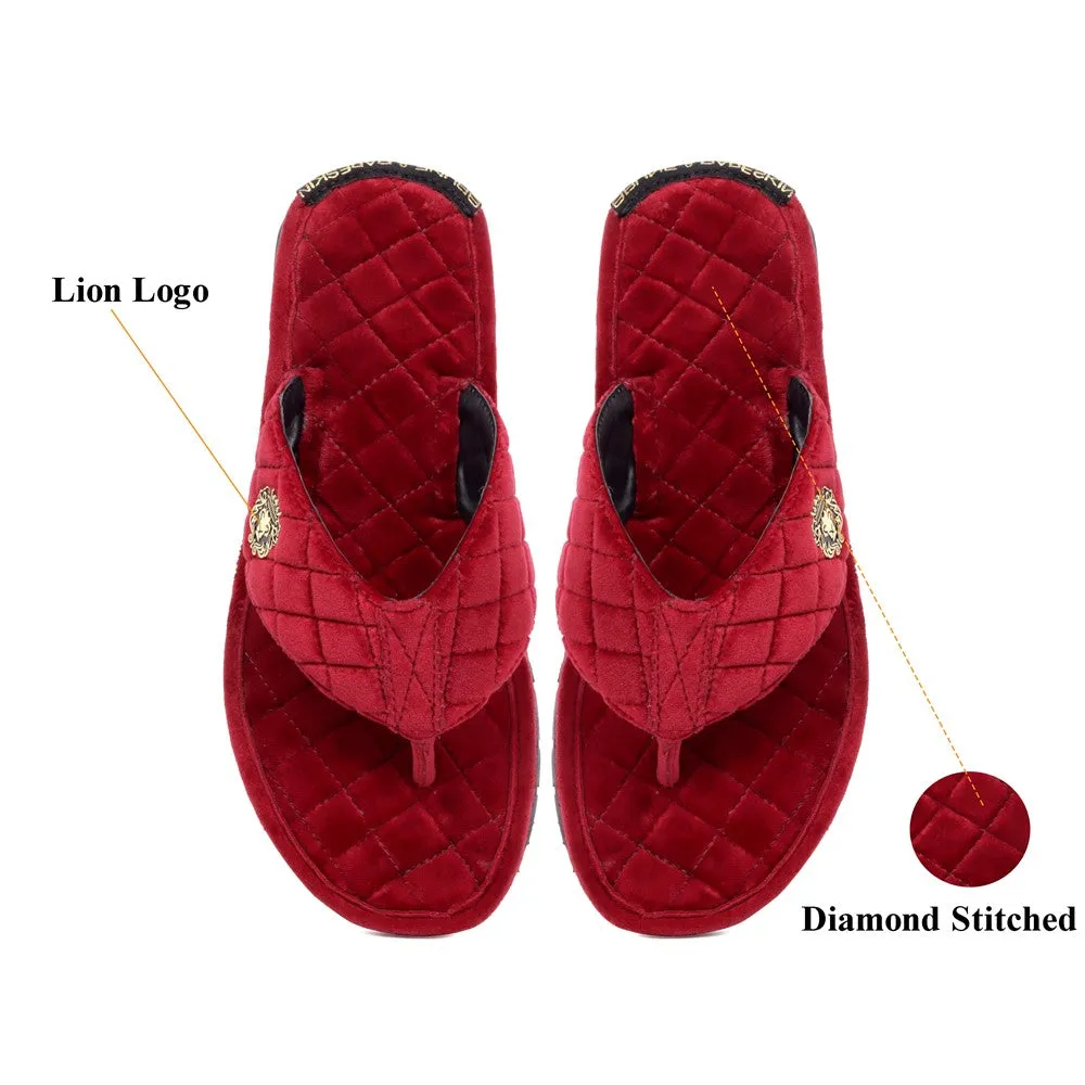 Red V-Strap Velvet Slippers