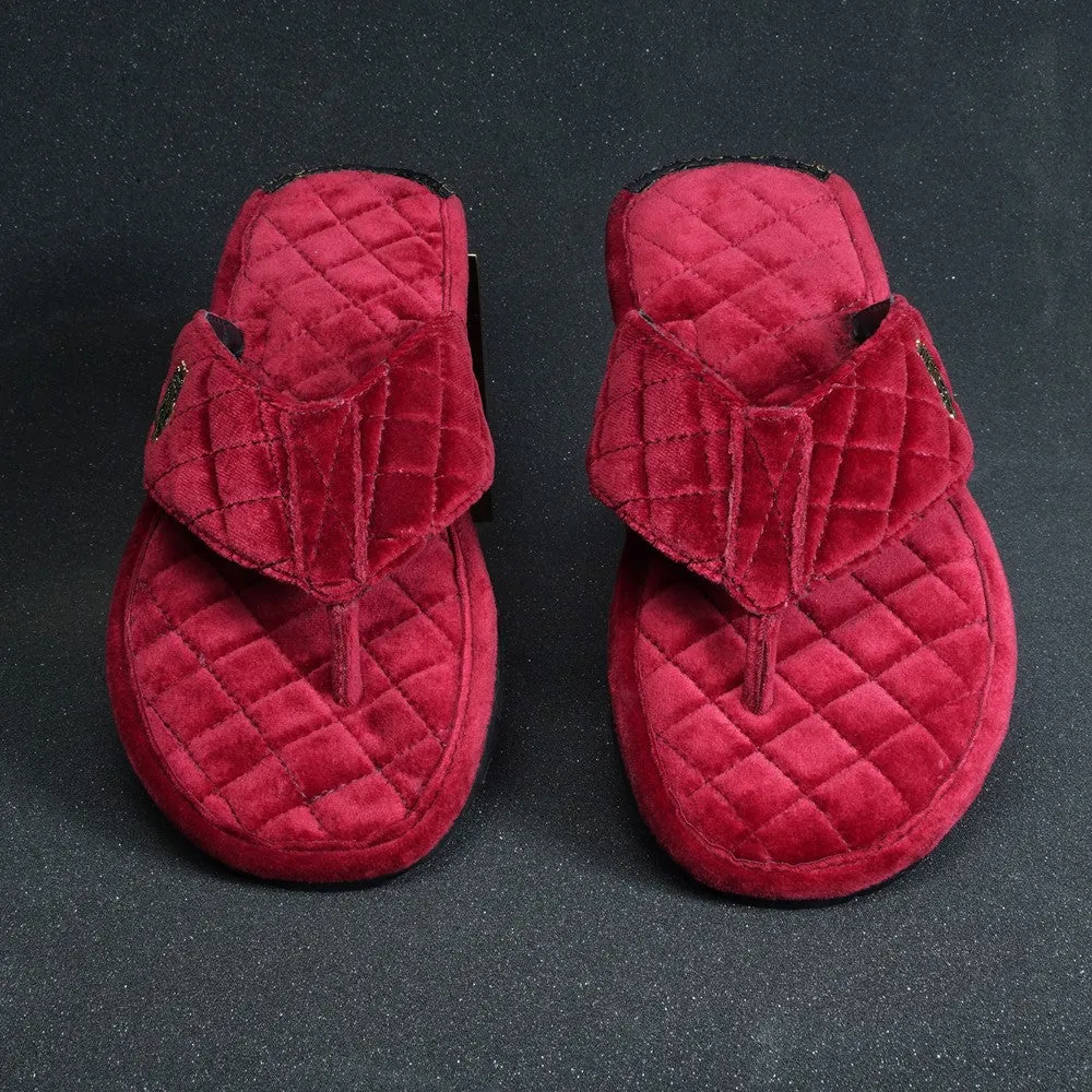 Red V-Strap Velvet Slippers