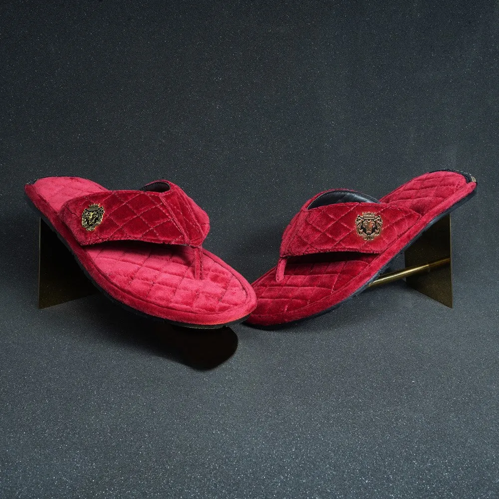 Red V-Strap Velvet Slippers