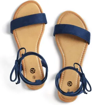 Rekayla Open Toe Tie Up Ankle Wrap Flat Sandals for Women