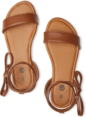 Rekayla Open Toe Tie Up Ankle Wrap Flat Sandals for Women