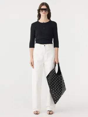 Rib Placket 3/4 Sleeve T-Shirt