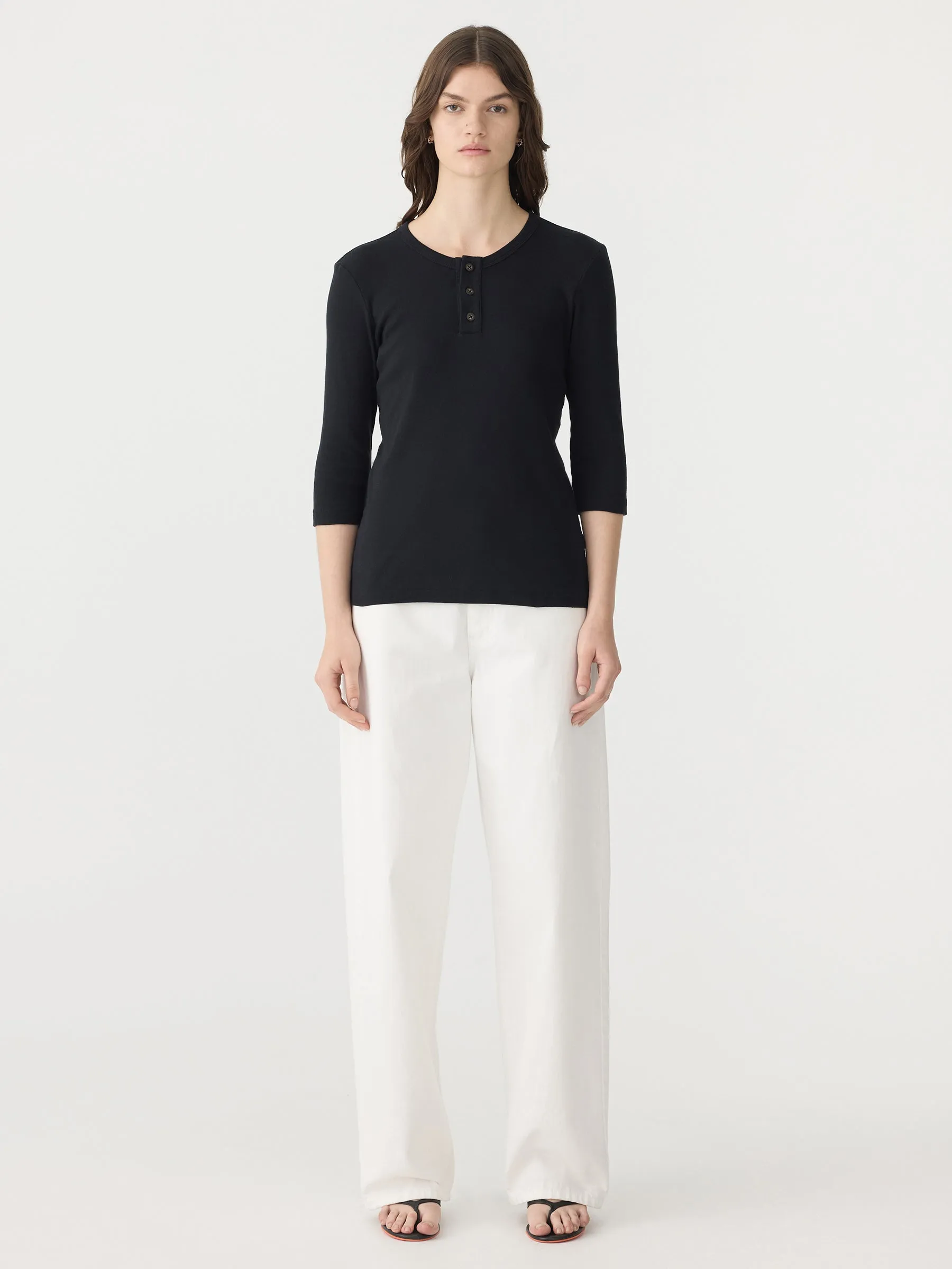 Rib Placket 3/4 Sleeve T-Shirt