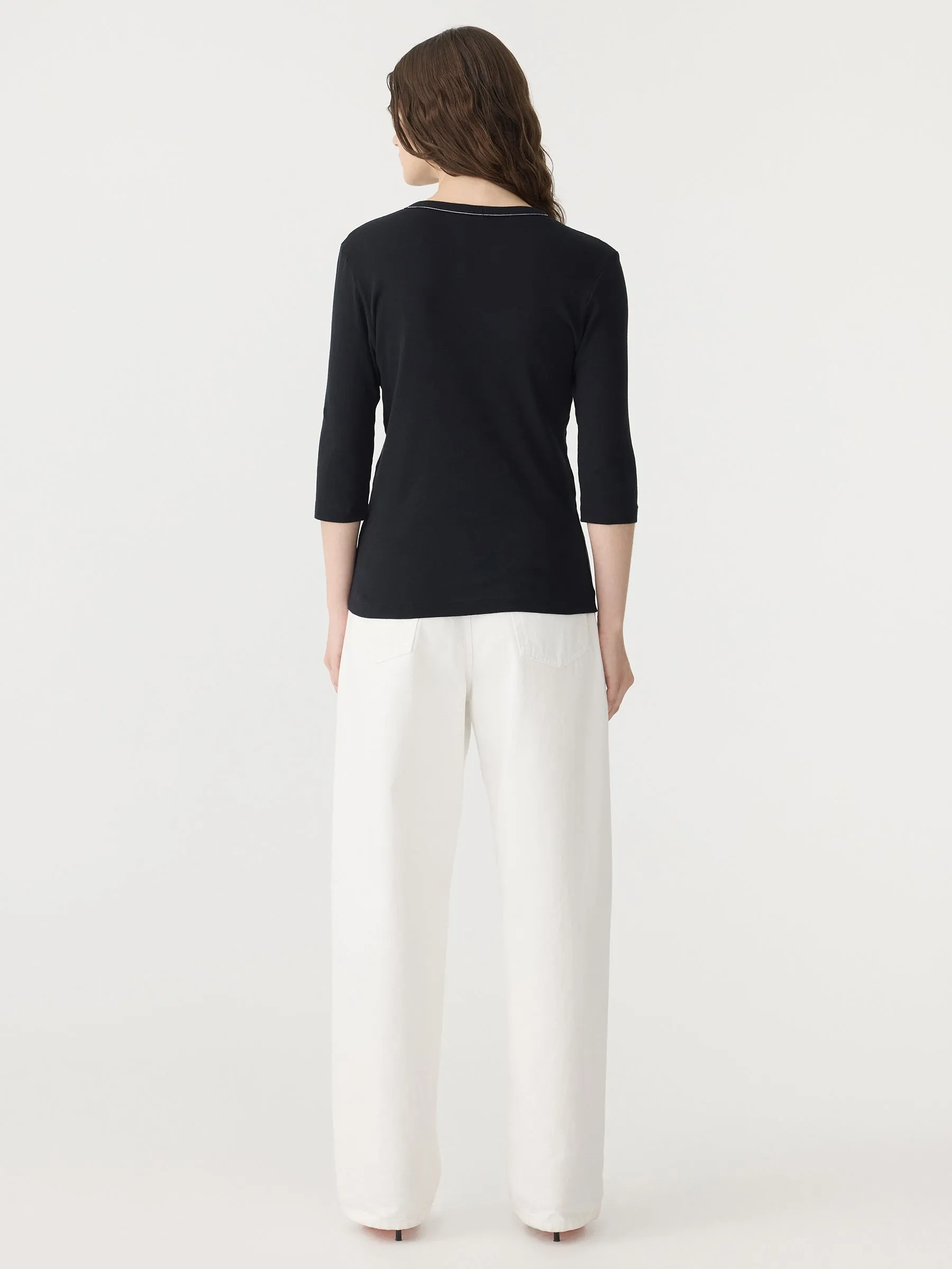 Rib Placket 3/4 Sleeve T-Shirt