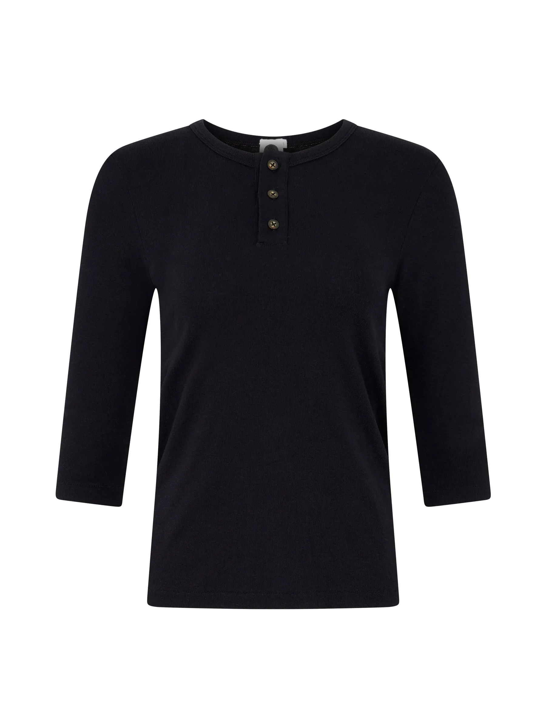 Rib Placket 3/4 Sleeve T-Shirt