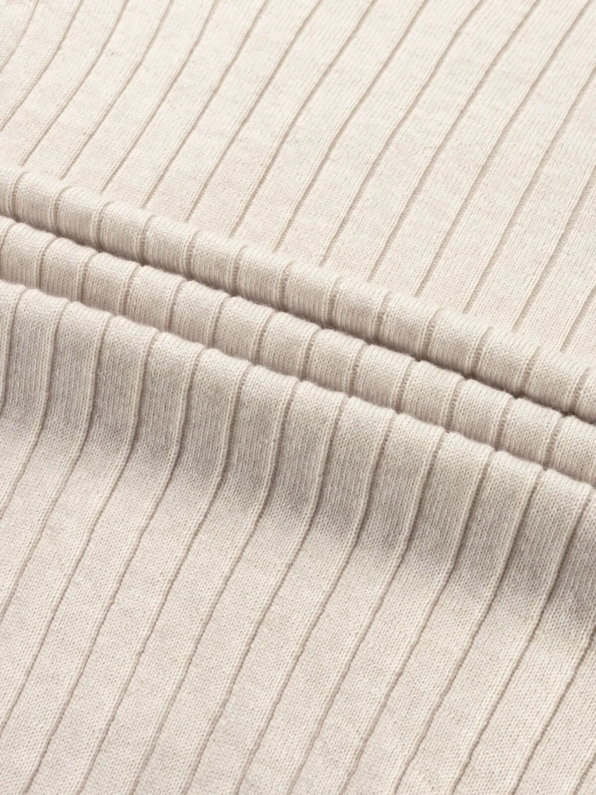 Ribbed Zipper Polo Light Beige
